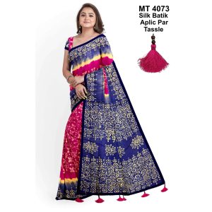 Silk Batik Saree with Tassle & Attached Blouse Piece (MT-4073)