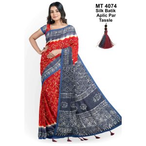 Silk Batik Saree with Tassle & Attached Blouse Piece (MT-4074)