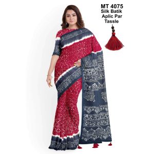 Silk Batik Saree with Tassle & Attached Blouse Piece (MT-4075)