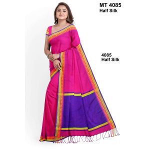 টাঙ্গাইল তাঁতের হাফসিল্ক চোখ পাড় শাড়ী ব্লাউজ পিছ সহ (MT-4085)