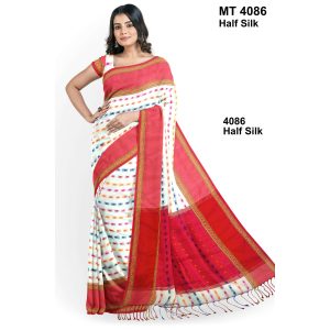 টাঙ্গাইল তাঁতের হাফসিল্ক বুটি শাড়ী ব্লাউজ পিছ সহ (MT-4086)