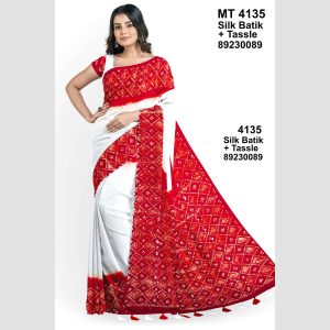 Silk Batik Saree with Tassle & Attached Blouse Piece (MT-4135)