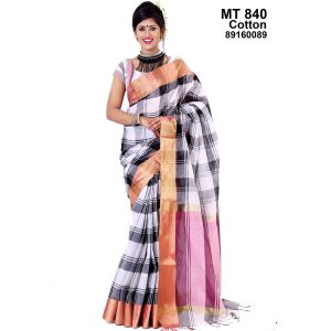 টাঙ্গাইল তাঁতের সুতি চেক শাড়ী ব্লাউজ পিছ সহ (MT-840)