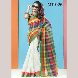 টাঙ্গাইল তাঁতের হাফ সিল্ক ডিজাইনার শাড়ী ব্লাউজ পিছ সহ (MT-925)