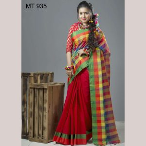 টাঙ্গাইল তাঁতের সুতি ডিজাইনার শাড়ী ব্লাউজ পিছ সহ (MT-935)