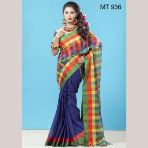 টাঙ্গাইল তাঁতের হাফ সিল্ক ডিজাইনার শাড়ী ব্লাউজ পিছ সহ (MT-936)