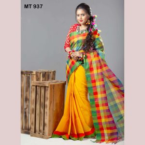 টাঙ্গাইল তাঁতের হাফ সিল্ক ডিজাইনার শাড়ী ব্লাউজ পিছ সহ (MT-937)