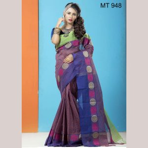 টাঙ্গাইল তাঁতের সুতি চাকা পাড় শাড়ী ব্লাউজ পিছ সহ (MT-948)