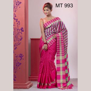 টাঙ্গাইল তাঁতের হাফ সিল্ক সফ্ট চেক শাড়ী ব্লাউজ পিছ সহ (MT-993)