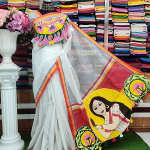 এপ্লিক এর কাজ সাথে হ্যান্ড পেইন্ট এর শাড়ী এক্সট্রা ব্লাউজ পিছ